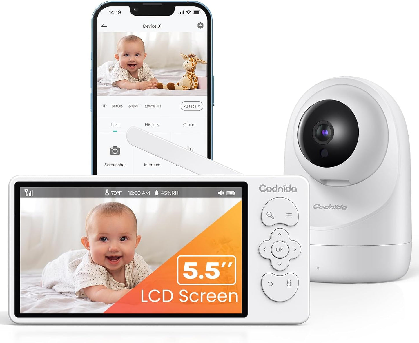 Caméra Bebe Surveillance 2k Vision Nocturne Capteur de Température