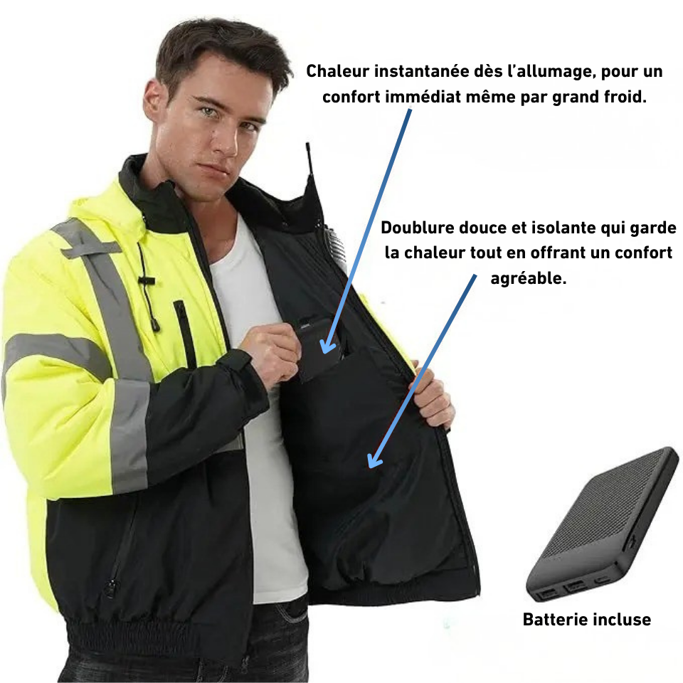 Veste Chauffante  Pro Haute Visibilité KeepWarm® - Manteau Sécurité Fluo USB Norme CE