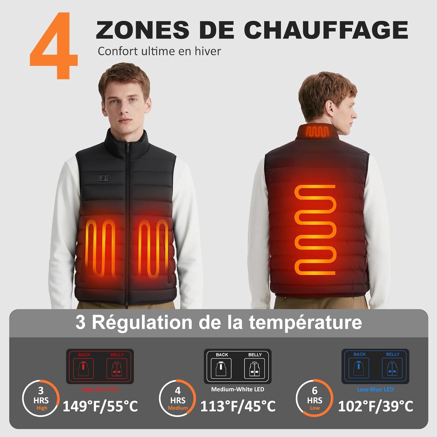 Gilet Chauffant KeepWarm®-  4 Zone De chauffante